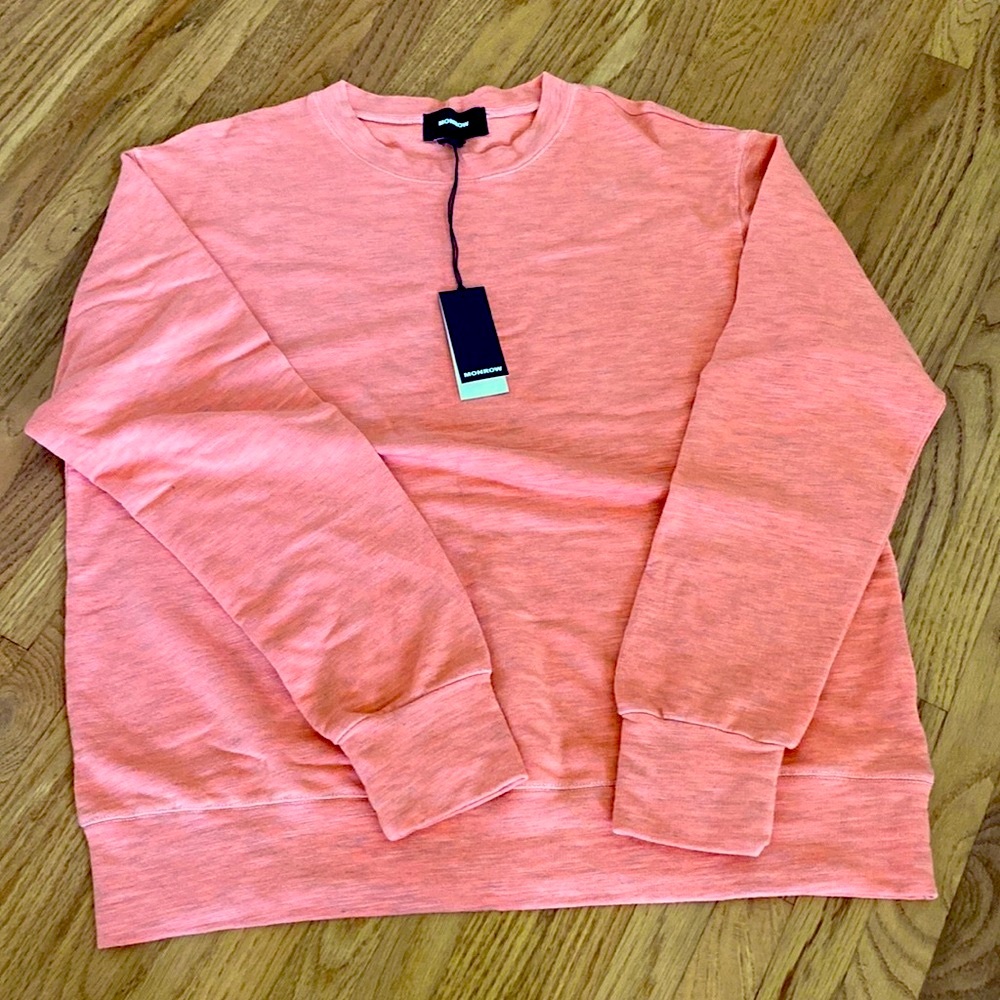 Monrow Ladies Small Crew Neck Sweatshirt NWT Heathered Coral